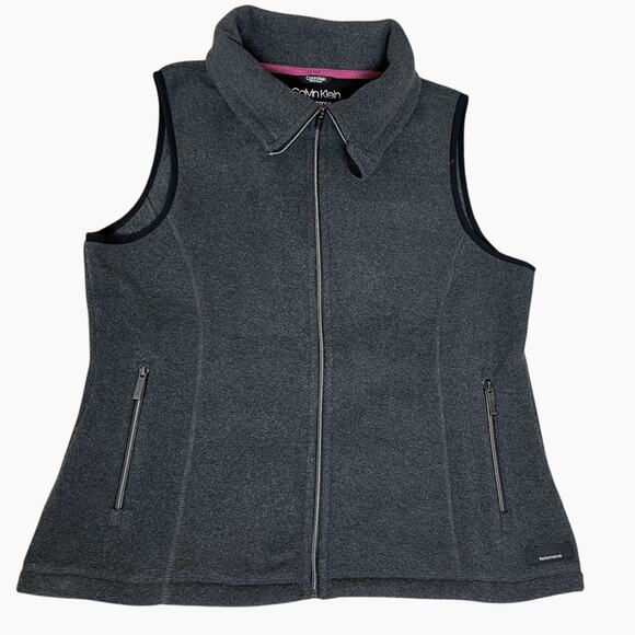 Calvin Klein Performance Vest Womens XL Gray Fleece Full Zip Side Pockets Soft - Picture 1 of 8